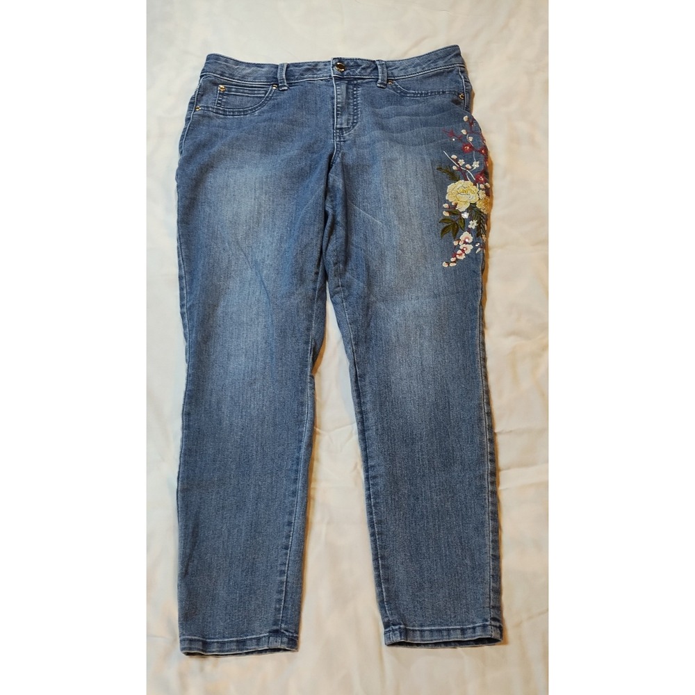 Capri Jeans Women‎ Sz 10 Embroidered Floral Cottagecore Boho Indie Skinny Ankle